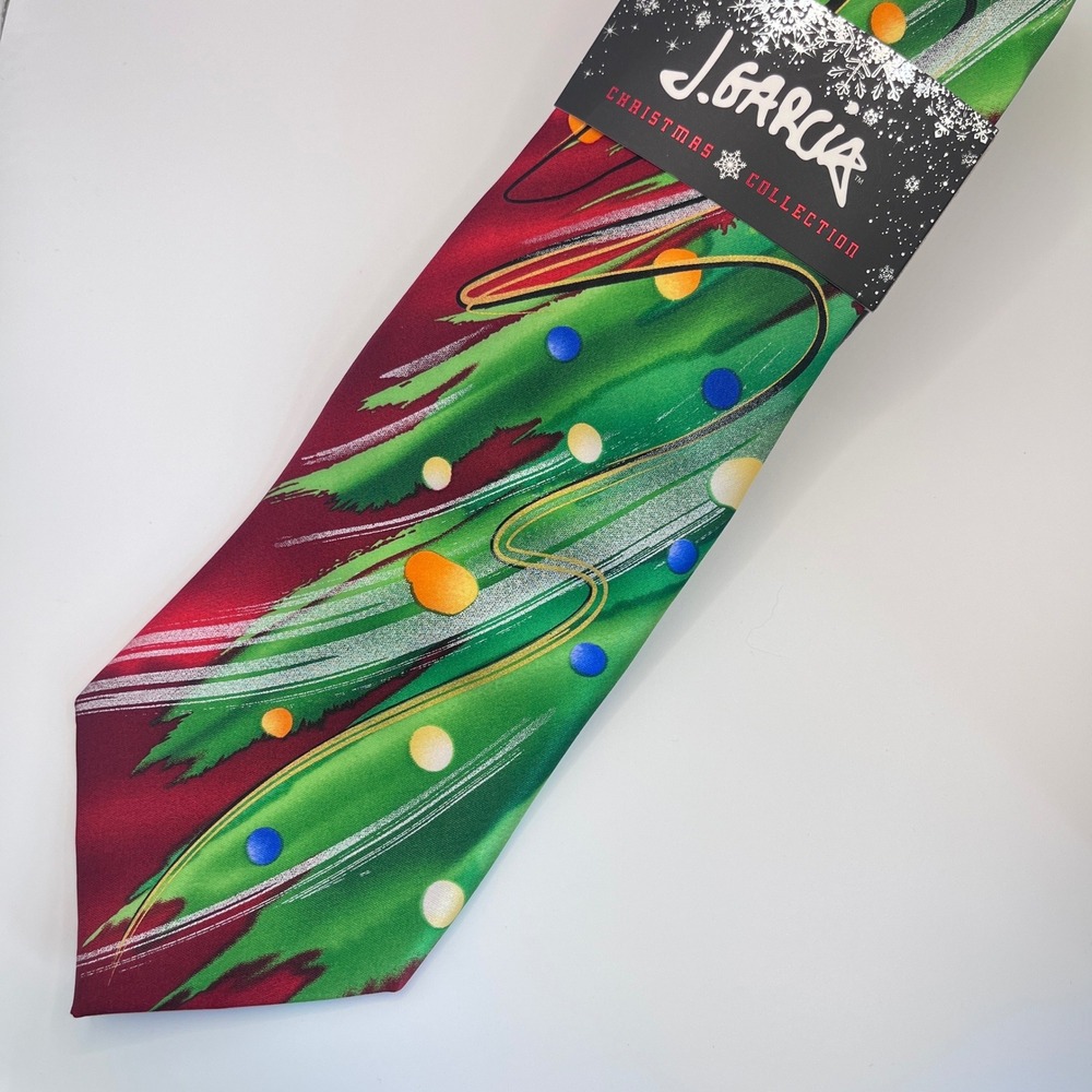 J. Garcia Necktie Mens OS Green Red NWT Christmas Collection Sixty Trees Silk